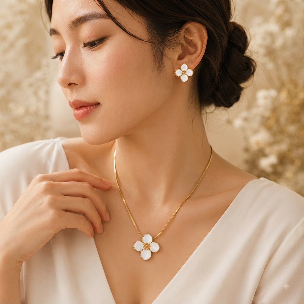 Conjunto Flor Dorada – Collar y Aretes