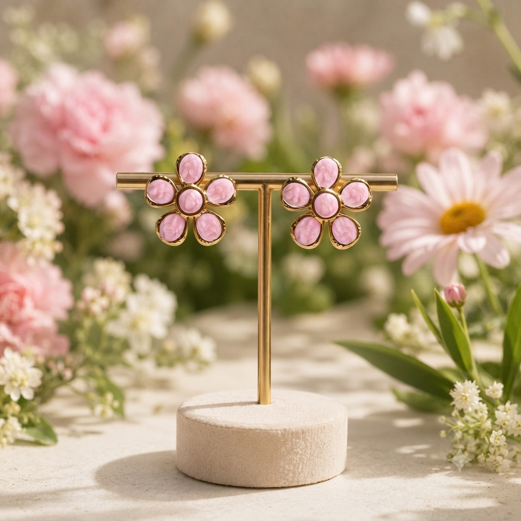 Aretes Flor Rosa Dorada – Dulzura y Elegancia