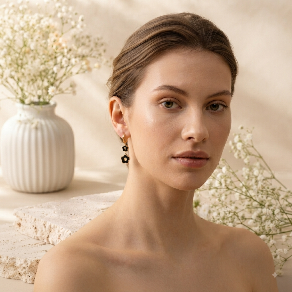 Aretes Flor Negra Dorada – Estilo Sofisticado