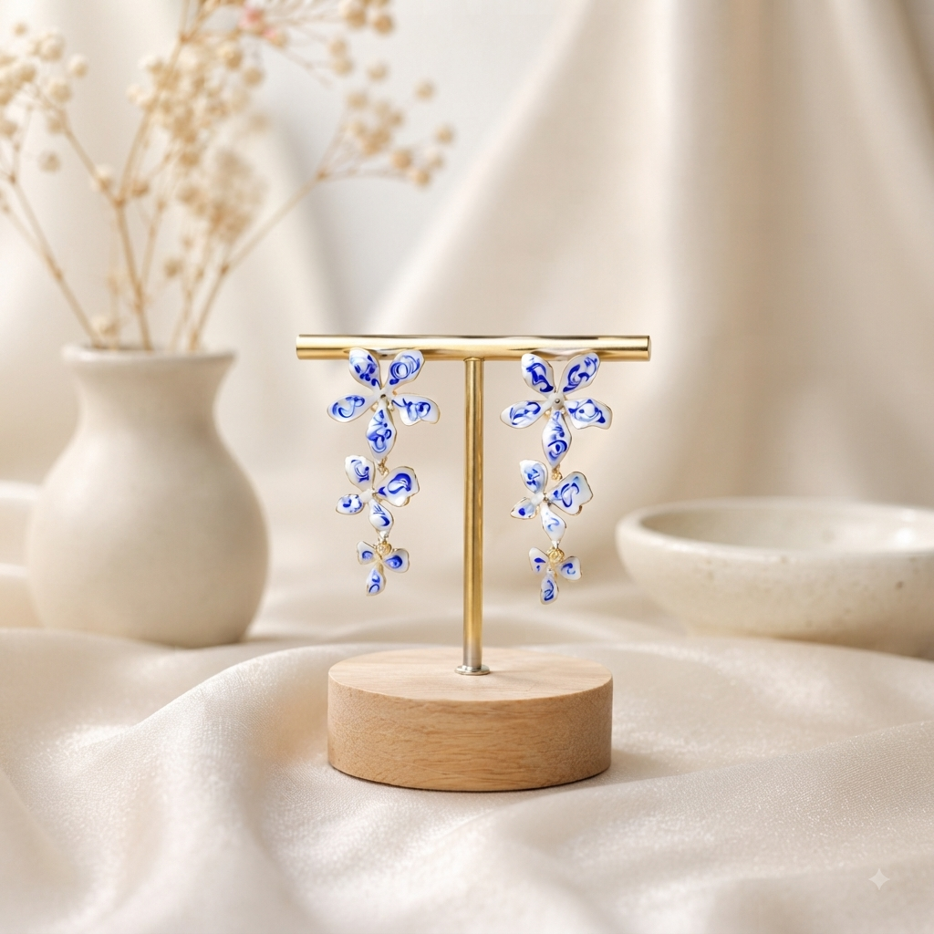 Aretes Porcelana Azul – Elegancia Artesanal