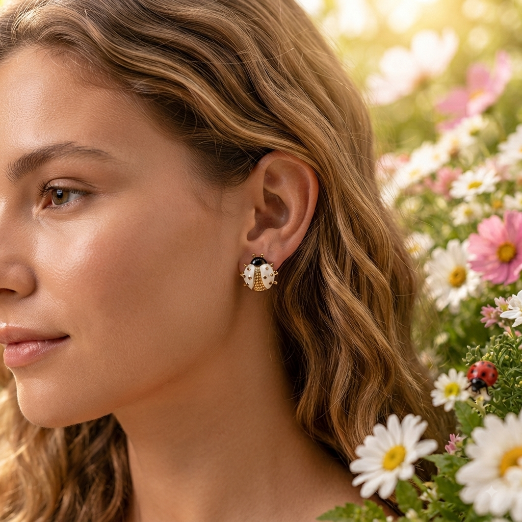 Aretes Mariquita Dorada – Encanto Natural