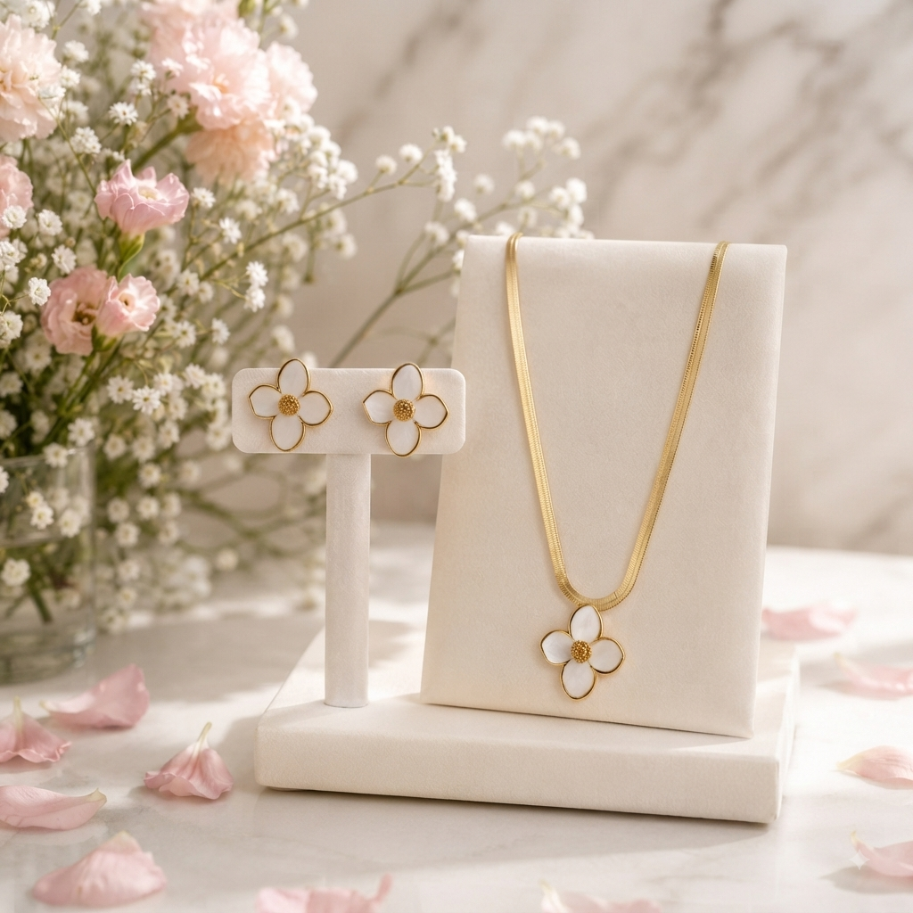 Conjunto Flor Dorada – Collar y Aretes