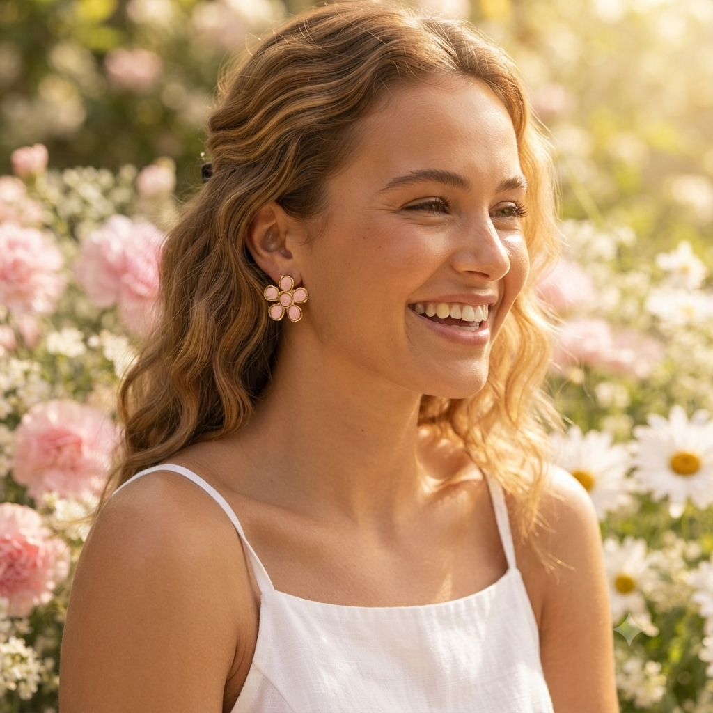 Aretes Flor Rosa Dorada – Dulzura y Elegancia