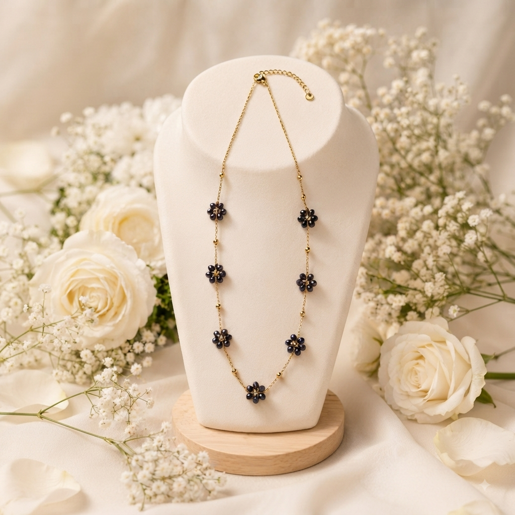 Collar Flores Doradas – Elegancia Nocturna
