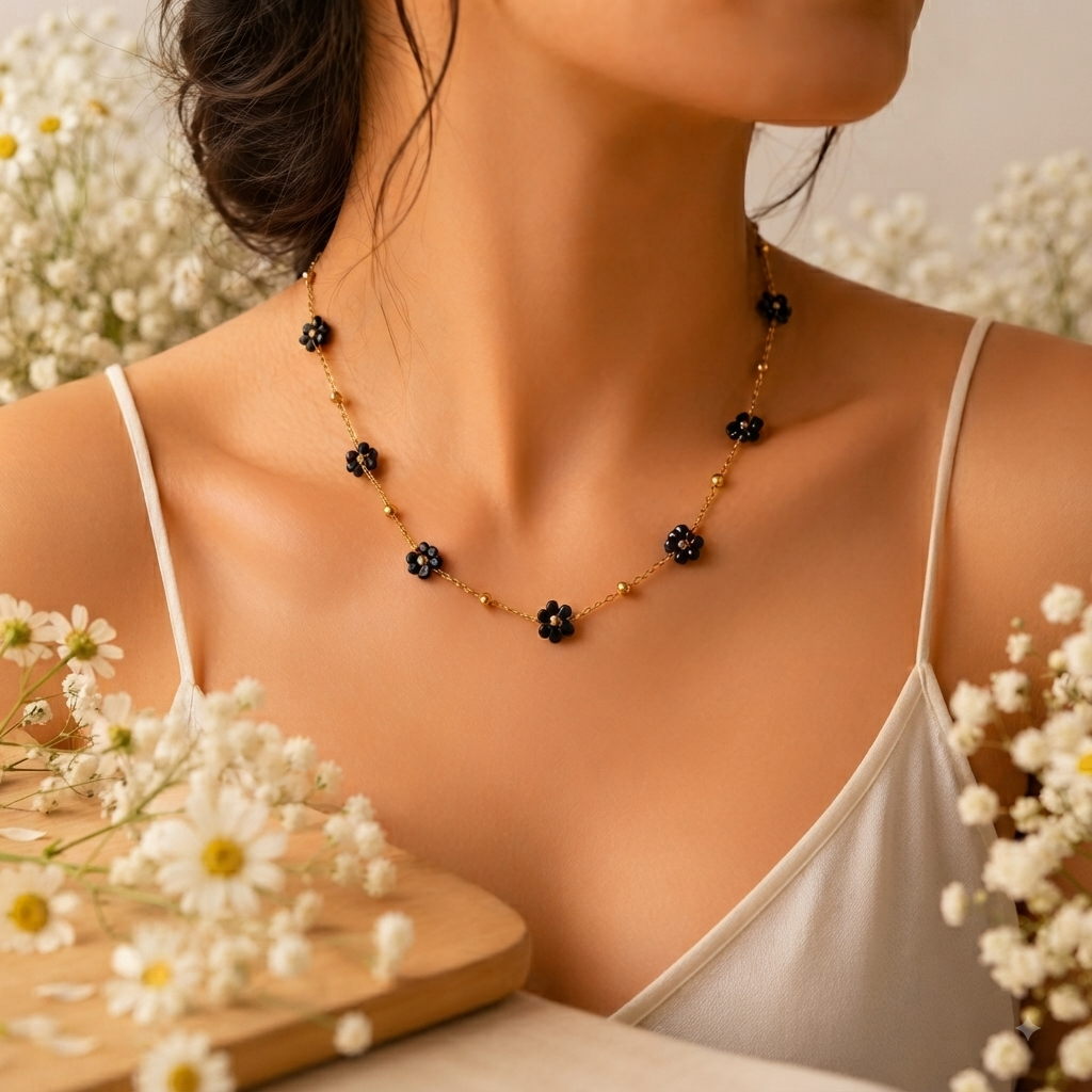 Collar Flores Doradas – Elegancia Nocturna